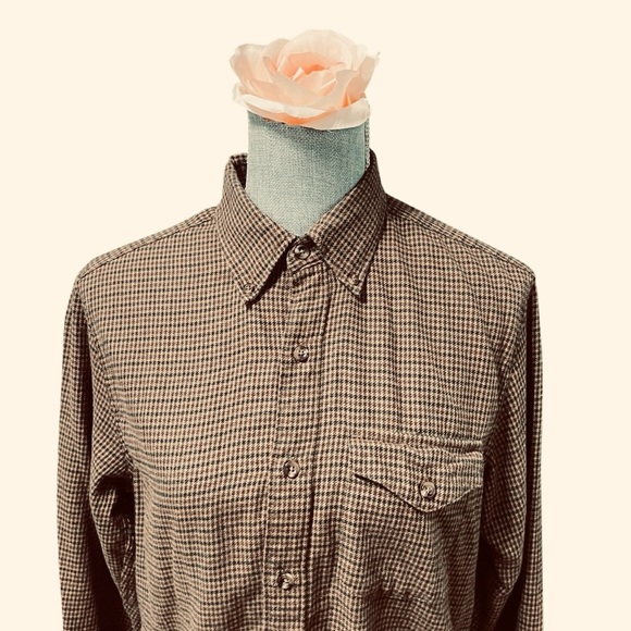 J.Crew Slim Fit Houndstooth Button-Up Shirt Cashmere Blend Brown Men’s Size S - Picture 4 of 11